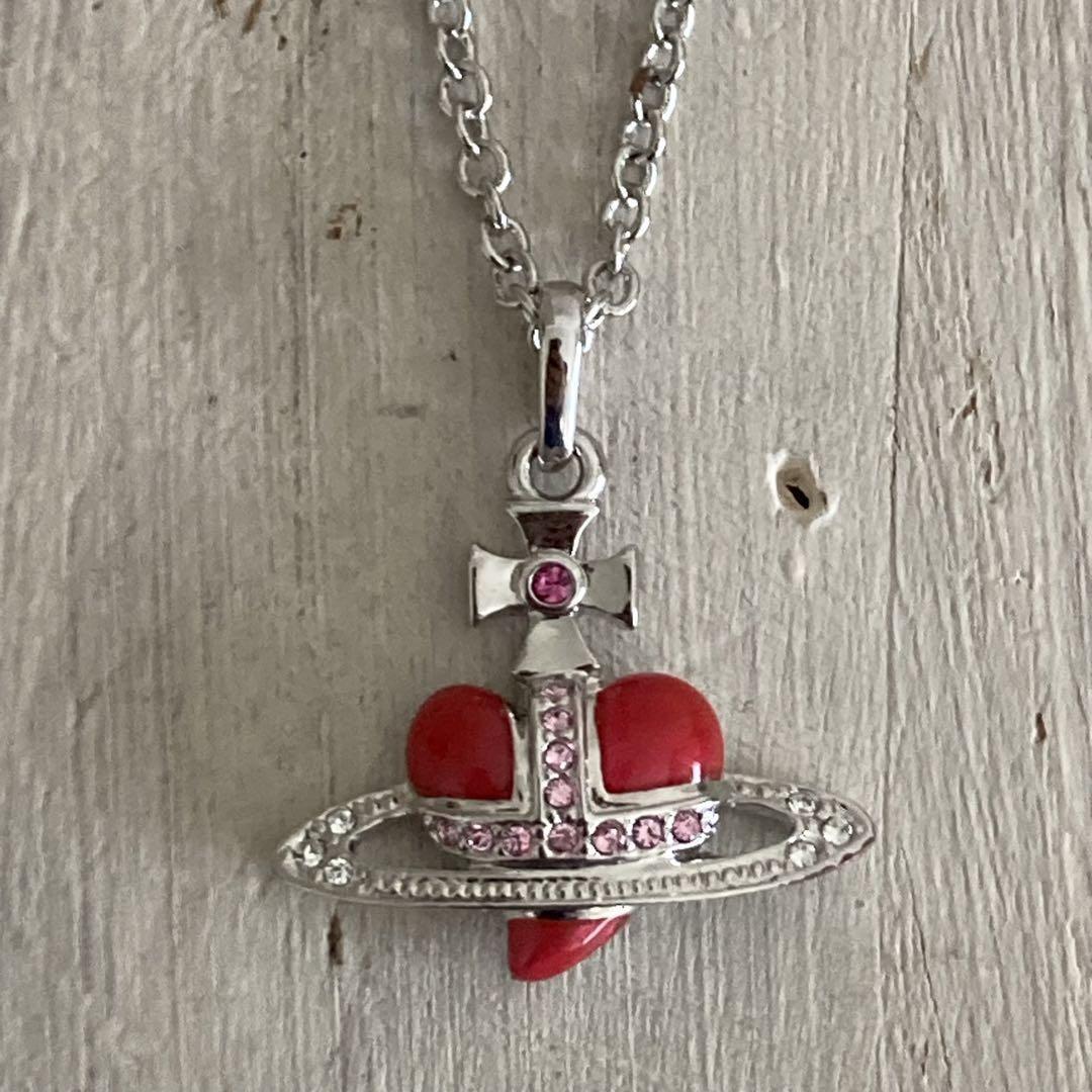 アクセサリー Vivienne Westwood DIAMANTE HEART PENDANT Vivienne Westwood Diamante Heart Orb Large Necklace Silver