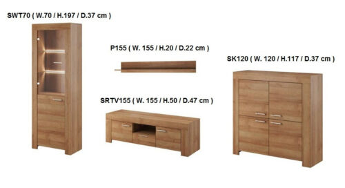 Oak Riviera Living Room Furniture Set SKY Sideboard, TVUnit, Display, Shelf 4Pcs - Picture 2 of 9