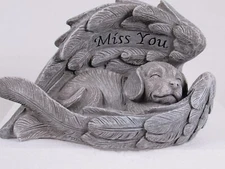 Pet Dog Memorial Sleeping Puppy Statue Angel Wings Grave Marker Keepsake