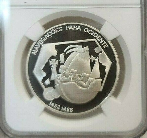 1991 PORTUGAL SILVER 200 ESCUDOS WESTWARD NAVIGATION NGC PF 68 ULTRA CAMEO - Picture 3 of 5