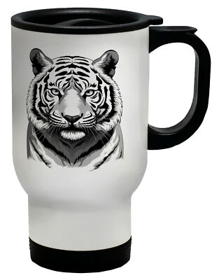 Weißer bengalischer Tiger Reisebecher große asiatische Katze Gesicht Liebhaber Tasse Geschenk