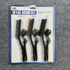 HFT Brush Set Steel Nylon Brass Brush Comfort Grip handle Detail Brushes 6 Pc