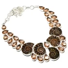 Ammonite Fossil, Morganite Gemstone 925 Sterling Silver Gift Necklace 18" L597
