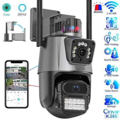 Telecamera IP 8MP 4K esterno WiFi PTZ 2 obiettivo doppio schermo 8X zoom CCTV - Immagine 1 di 4