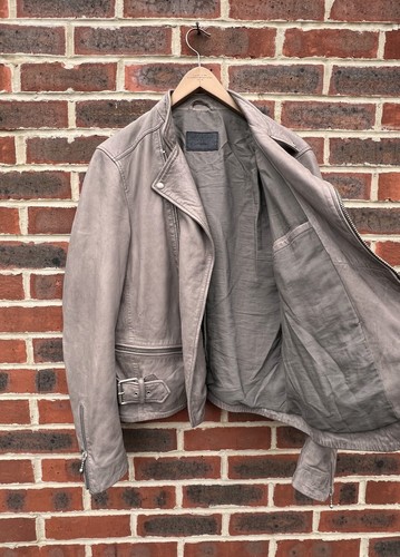 All Saints GIBSON Leather Biker Jacket MEDIUM Grey Mens Bomber Moto AllSaints - Picture 8 of 20