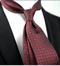 New Classic Polka Dot Red Blue JACQUARD WOVEN 100% Silk Men's Necktie Tie