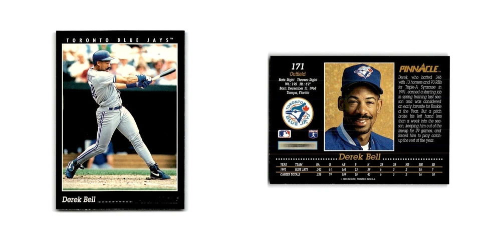 Derek Bell 1993 Pinnacle #171 Toronto Blue Jays Baseball Card NM - Image 3 of 3