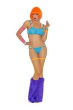 Two Piece Electric Blue with Multi Color Strapped Top and G-String Thong Rave We