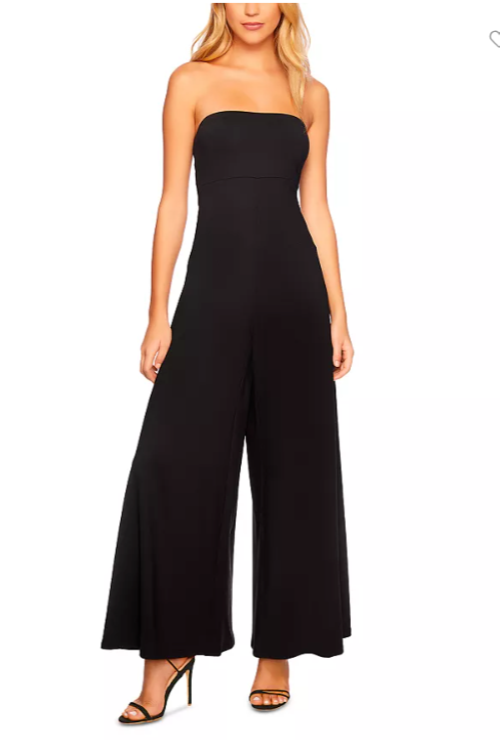SUSANA MONACO Midnight Navy Strapless Tube Top Flare Wide Leg Pant Jumpsuit L 12