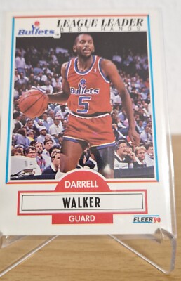 Top Rar Fleer 90 Basketball League Leader Best Hands Darrell Walker Bullets #196