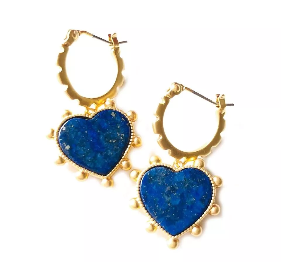 AUTH New Tory Burch Gold Heart Semi Precious Blue Lapis Drop
