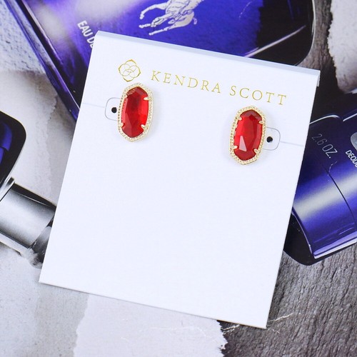 Clearance!! New Kendra Scott Ellie Cherry Red Stud Earrings Gold Plated - Picture 2 of 4