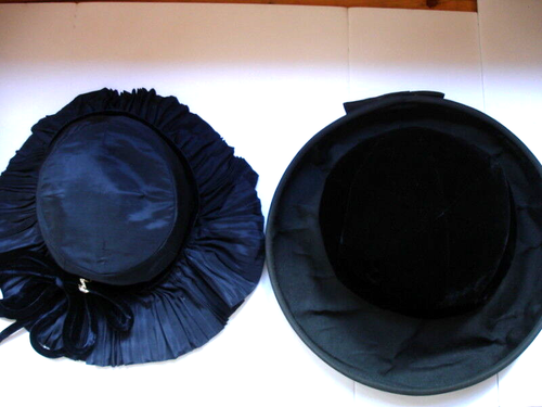 Vintage Lot Hats: Montaldo Wide Brim Velvet & 1940's Blue Satin Wide Ruffle Brim - Picture 8 of 12