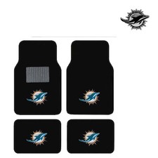 NEW NFL MIAMI DOLPHINS Car Carpet 4PC Floor Mats 3-D Chrome Plastic Decal