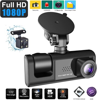 Front. Back & Inside 3 Kameras Dashcam 1080P Dashcam Fahrer Recorder HD
