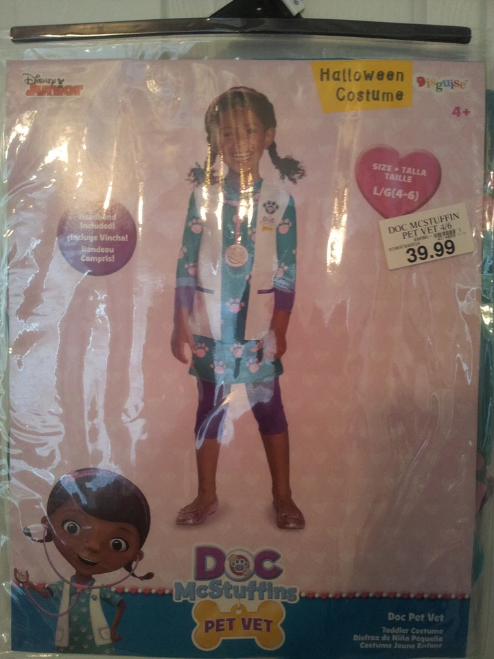 Fantasia infantil veterinária Disney Doc McStuffins Pet tamanho 3T-4T vestido fingir brincar nova com etiquetas - Imagem 3 de 4