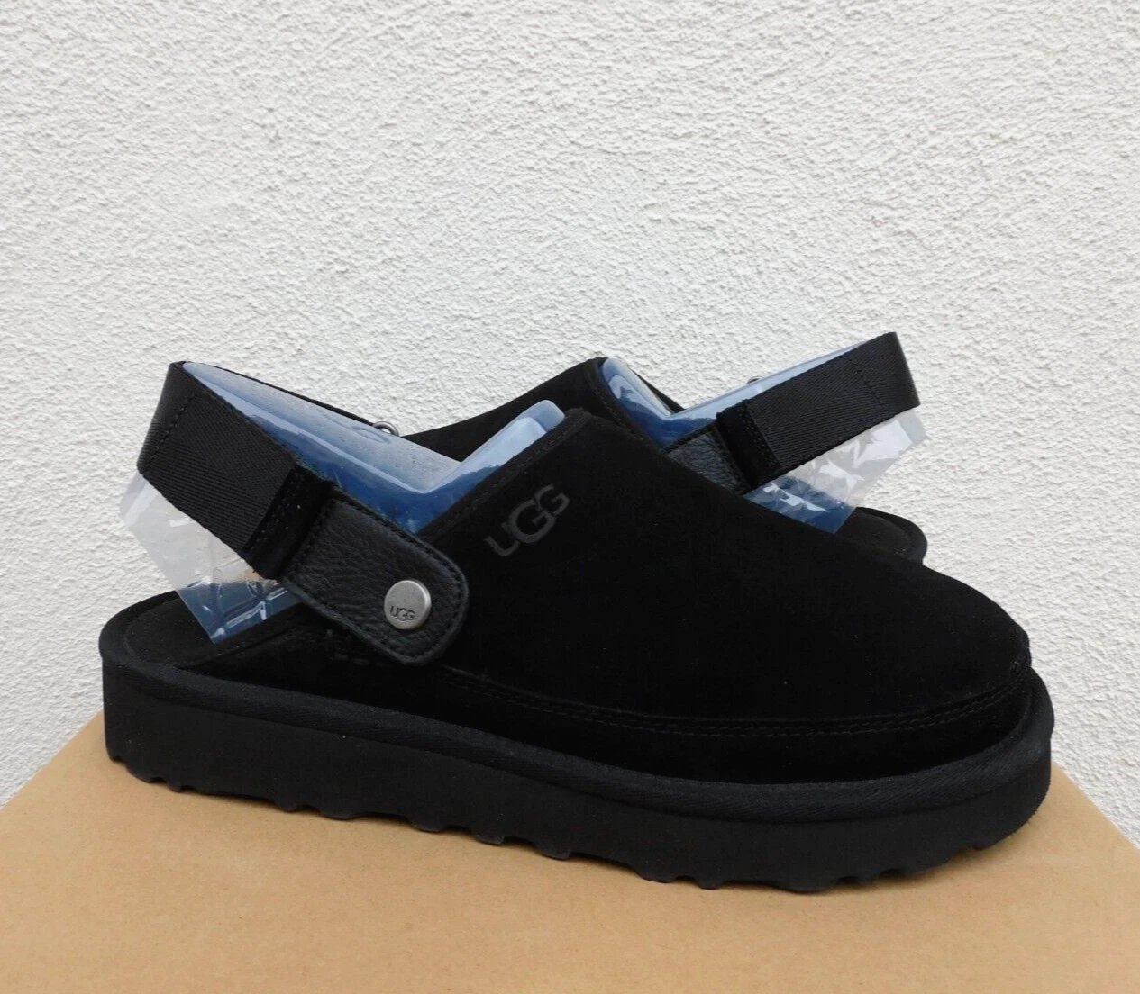 UGG SANDALI NERI GOLDENCO ZOCCOLI SCAMOSCIATI PLATEAU UOMO US 15 EUR 49 5 ~NUOVI CON SCATOLA