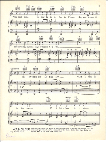 Johnny Mercer Sheet Music EENY MEENY MINEY MO from TO BEAT THE BAND 1935 - Picture 3 of 6