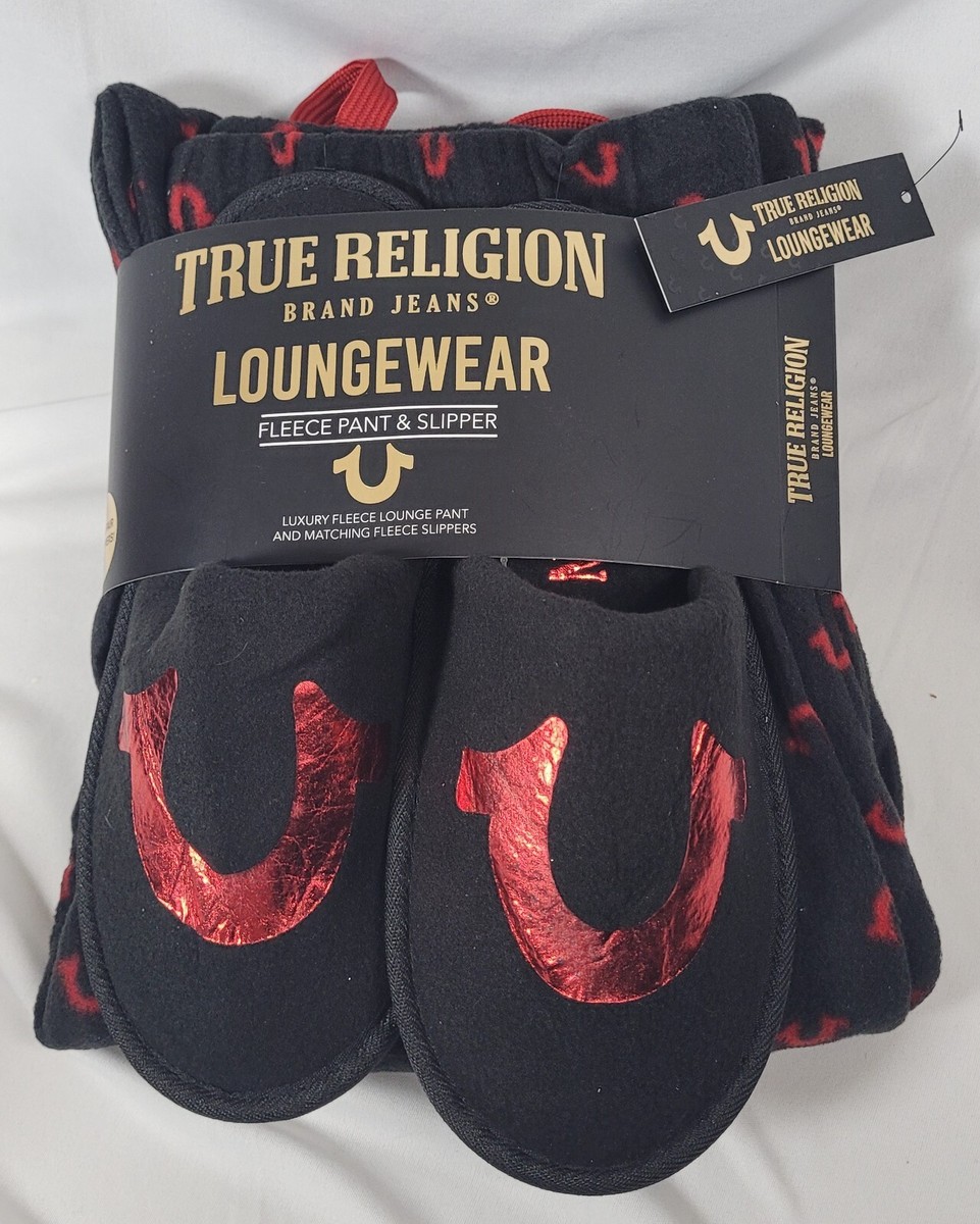 True Religion S Black Luxury Fleece Lounge Pants & Slippers  display picture 3