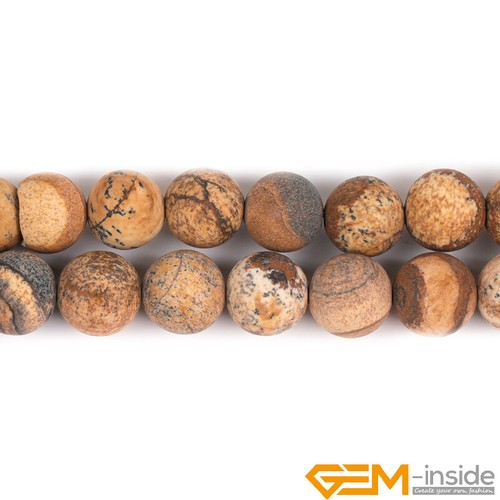 Natural Yellow Picture Jasper Stone Frosted Matte Round Jewelry Making Beads 15" - Bild 48 von 49