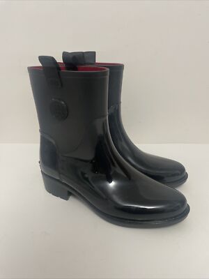 Tommy Hilfiger Women's 8M Black Kristie Pull On Rain Boots Pull On Straps 