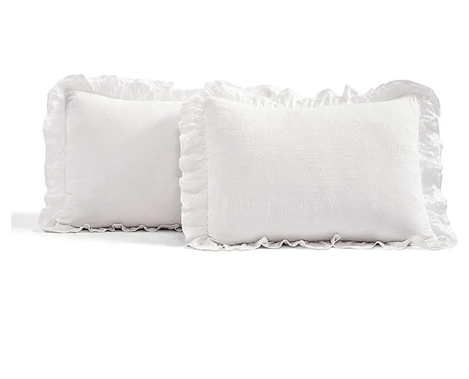 Juego de colcha falda con volantes ajustada queen Shabby Chic decoración de granja de 3 piezas  Foto 2 de 3