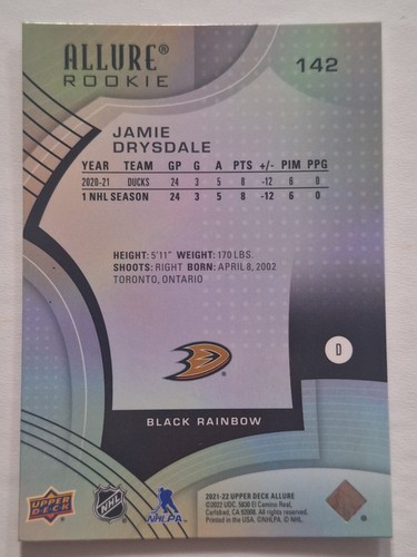 21/22 Allure Black Rainbow Rookie Jamie Drysdale - Picture 2 of 2