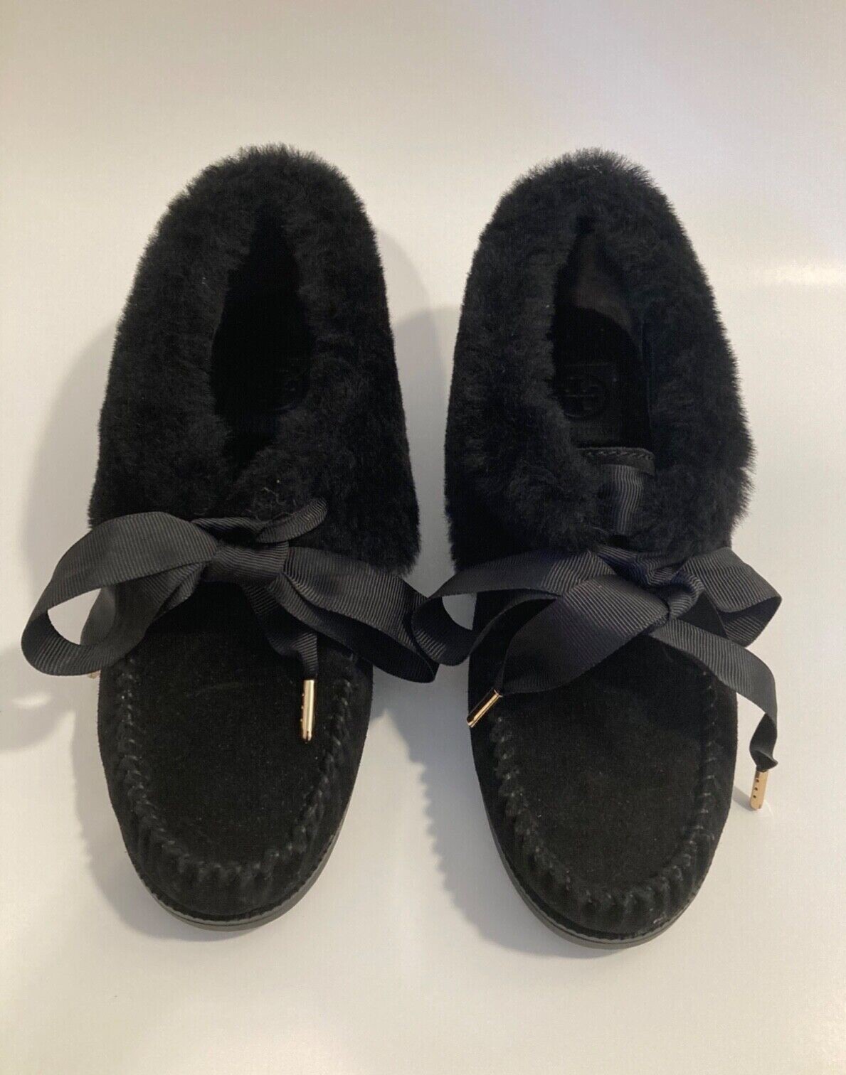 NEW Tory Burch $195 Aberdeen Fur-Lined Suede Slipper, Black Size 6.5  888736723260 | eBay