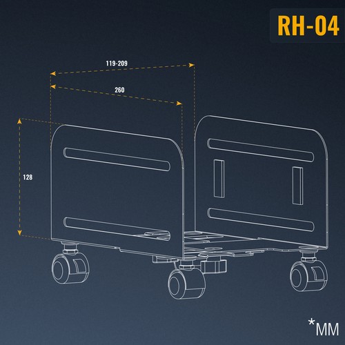 RICOO PC Halterung Computeralterung unter Tisch rollbar Gehäuse Wagen RH-04 - Bild 7 von 7