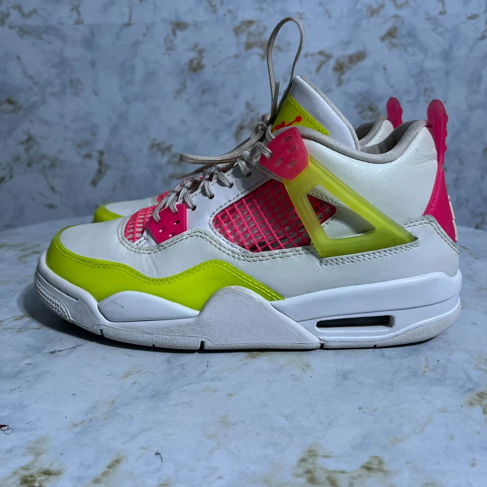 Jordan 4 ретро лимон Venom молодежи девочек размер 5Y туфли белый розовый желтый кроссовки - Изображение 4 из 4