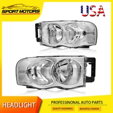 Headlights Pair For 2002-2005 Dodge Ram 1500 2500 3500 Chrome Housing Headlamps