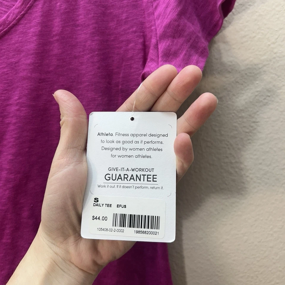 Athleta Cotton Blend Daily Tee V Neck Fuchsia Purple Top Small Basic Top NWT - Image 2 of 4