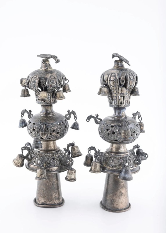 ANTIQUE JUDAICA PAIR OF ANTIQUE STERLING SILVER TORAH FINIALS. New York, c1900