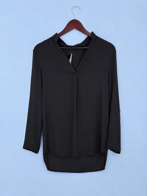 NWT Zanzea Collection Black V-Neck Tunic Blouse Women s S Roll Tab Sleeve