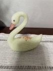 Vintage Fenton Custard Green Glass Swan Hand Painted &Signed Original *