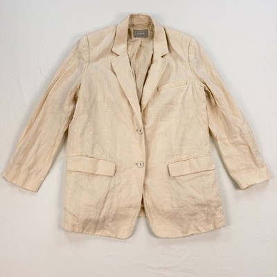 Evelane linen oversized Blazer Women 12 white two button stretch preppy business