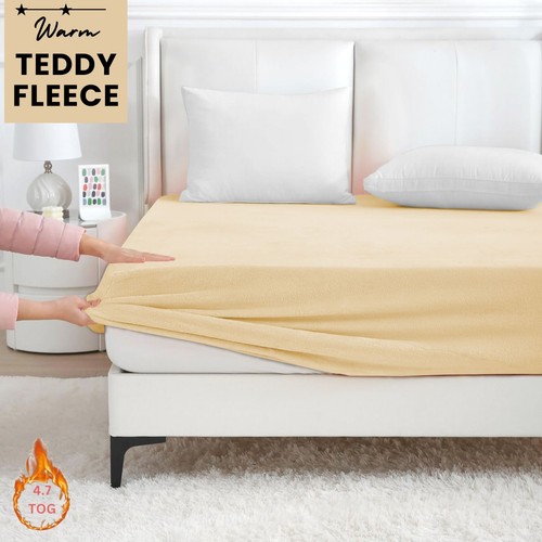 Extra Deep Sherpa Teddy Fleece Fitted Sheet Warm Thermal Bedding Double & King - Picture 3 of 36
