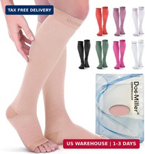 Doc Miller Open Toe Compression Socks, 20-30 mmHg, Toeless Compression Sleeves f