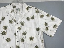 VTG KY'S Shirt Mens Medium White Palm Tree Hawaiian SS Button Up Spread USA Made