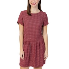 Madewell Geometric Print Mini Dress Red Silk Blend Short Sleeve Side Pockets 2