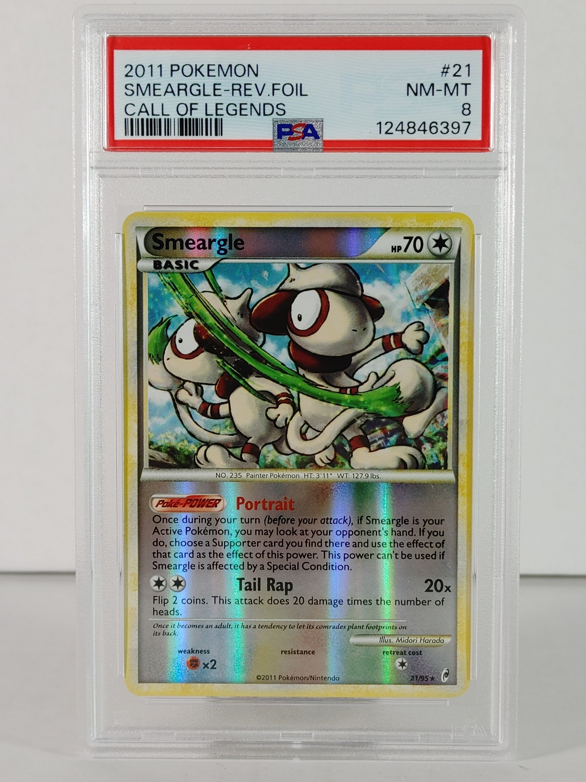 Smeargle - POKEMON  Call of Legends - #21 - Reverse Holo - 2011 - PSA 8  (POP 2)