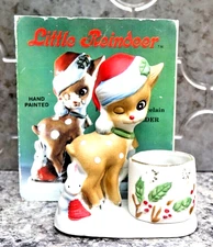 Vtg Jasco 1978 Little Reindeer Bisque Porcelain Christmas Candle Holder Taiwan