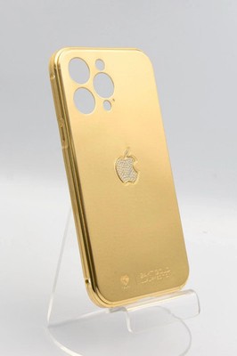 24K BRUSHED GOLD iPhone COVER LUXURY EDITION WITH CRYSTAL APPLE