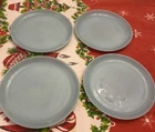 4 Vintage Anchor Hocking Fire King Turquoise Glass 7" Salad Plates Glossy