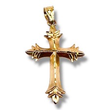 14K Real Yellow Gold Diamond Cut Cross Pendant - 33mm .88g -0719