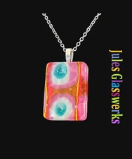 Hand Crafted Fused Glass  Pendant Necklace W/ Chain #1817