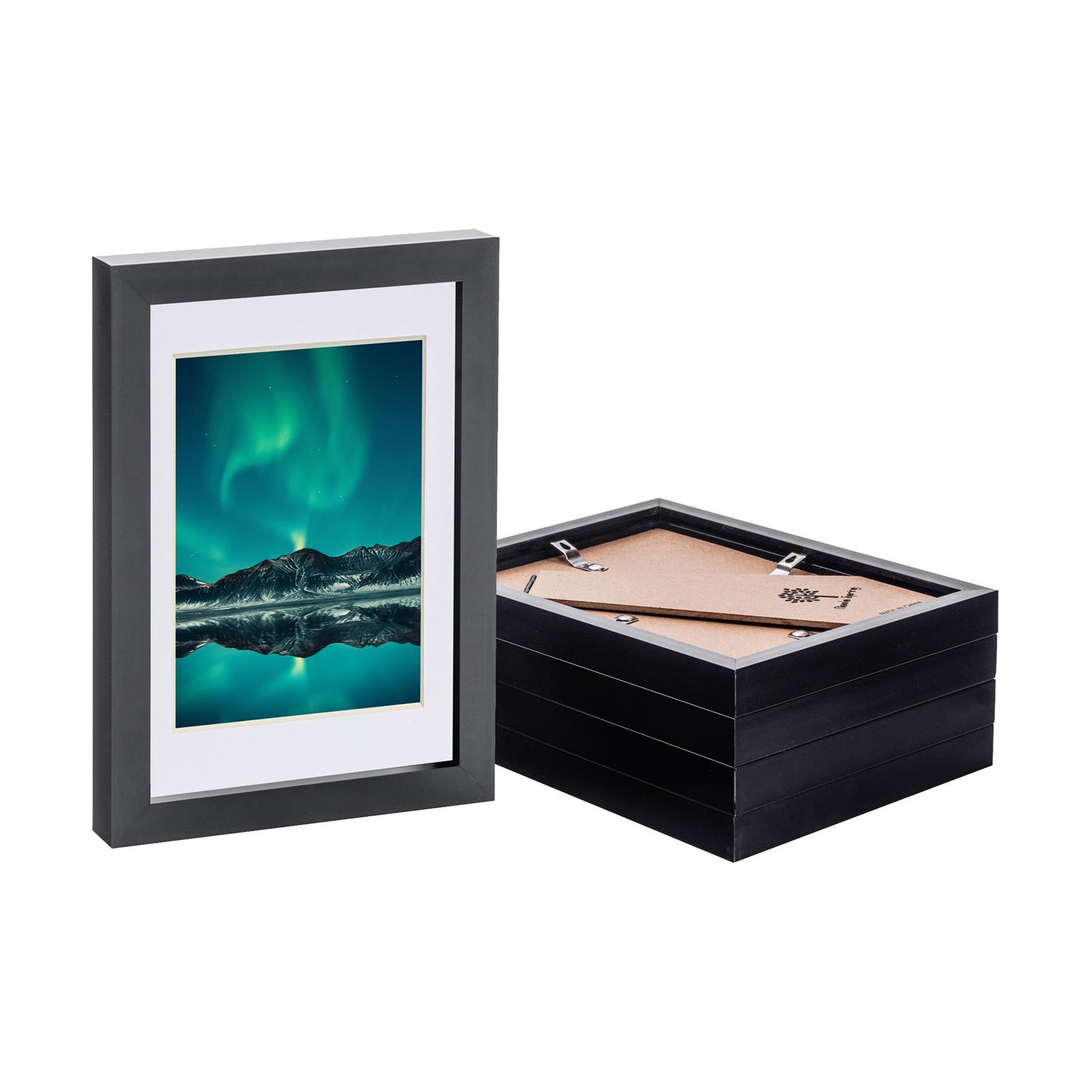 5x Black A5 (6"" x 8"") Photo Frames with White 4"" x 6"" Mount Picture Décor