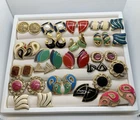 Large 80s Vintage Earring Lot Estate Gold Big Colorful Costume Jewelry Enamel
