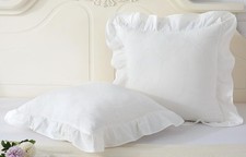 White Ruffle Throw Pillow Covers 20x20 inches,2 Pack Vintage Checkered Washed...