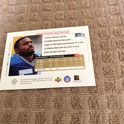 1998 Upper Deck Anthony Simmons #193 Seattle Seahawks Rookie - Foto 3 di 3